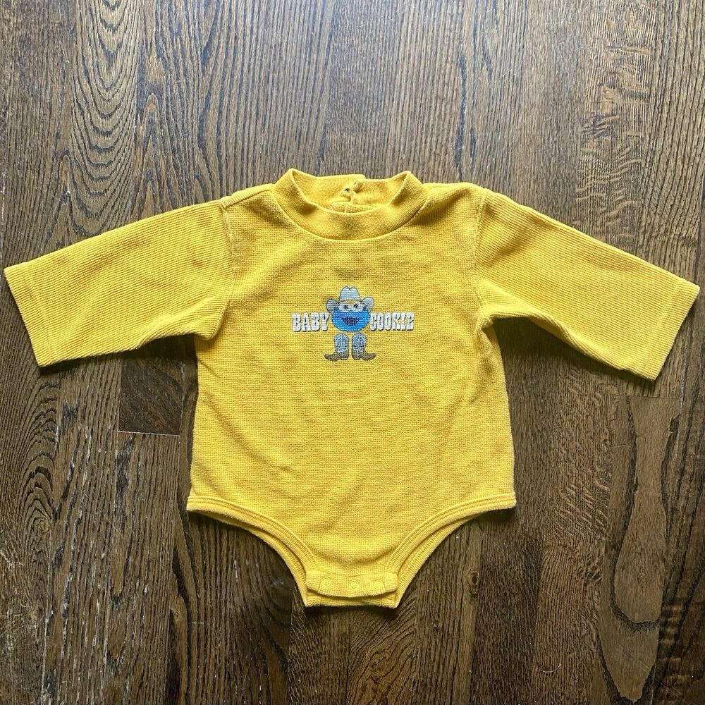 VTG Sesame Street Baby Cookie Monster Thermal One Piece Size 12m Cowboy Western